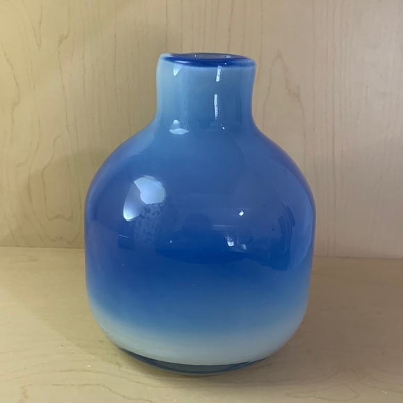Semi-Transparent Cobalt Blue and Opaque Milky White Rounded Glass Vase 5.5" - Picture 1 of 7